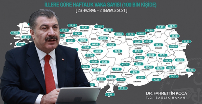 İşte illere göre haftalık vaka sayısı